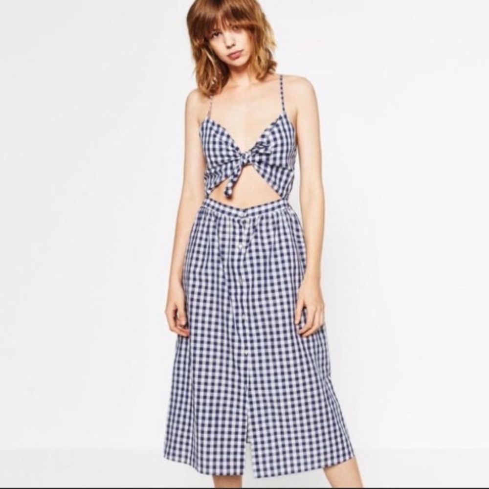 Gingham Zara Front Midi Button-up Dress XS
